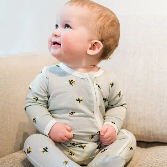 NWT! Milkbarn Bamboo Bumblebee Zipped Romper Footie Size 3-6M - Picture 1 of 4
